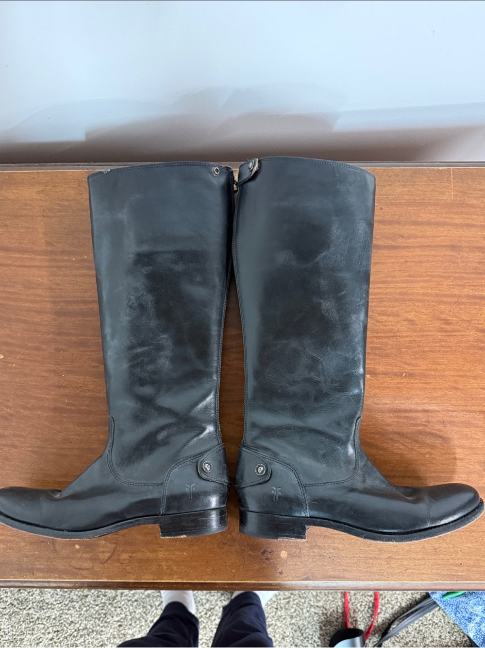 Frye Black Leather Knee-High Riding Boots